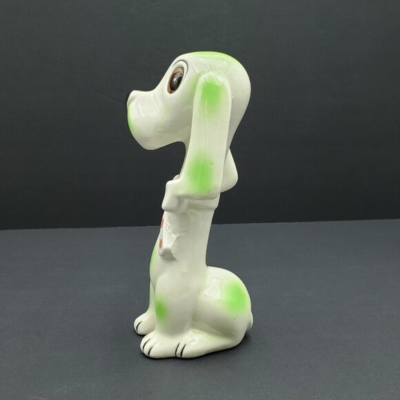 Kitschy Green & White Dog Figurine Anthromorphic Japan Dog with Bowtie Statue - Picture 4 of 9